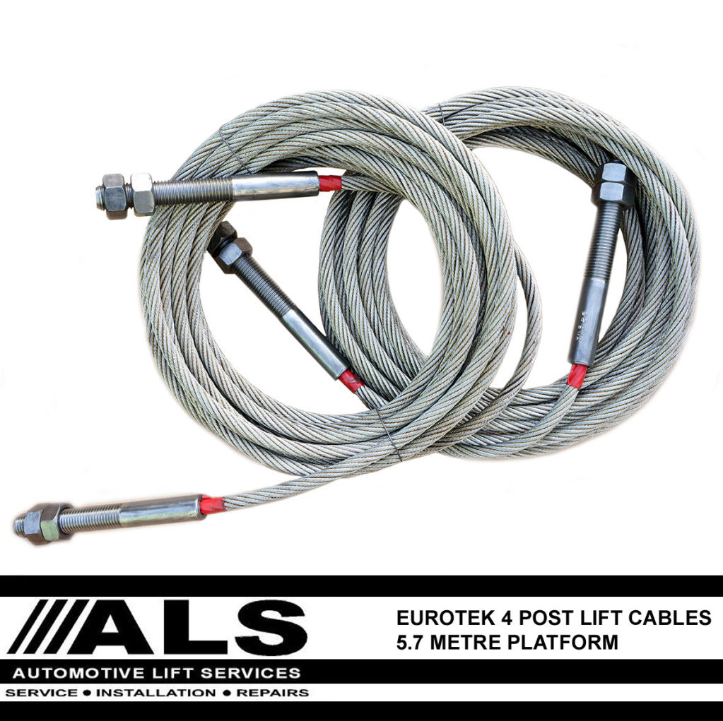 Eurotek Four Post Lift Cables 5.7M Platform Length Automotive Lift